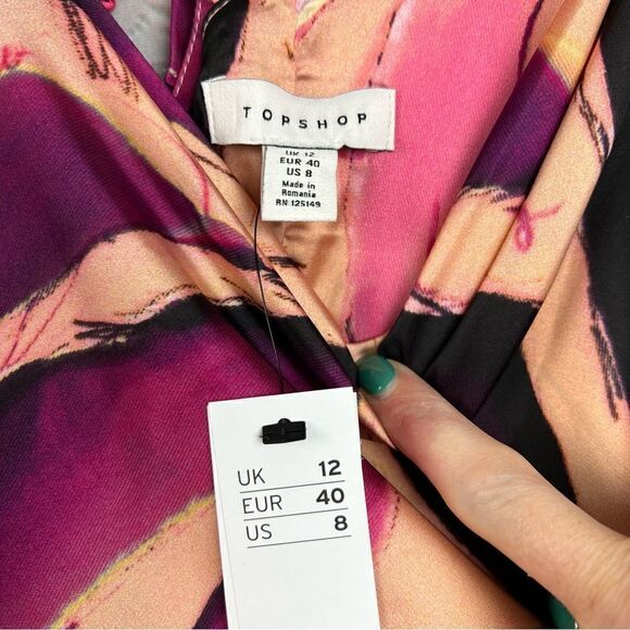 NEW with Tags Topshop Cowl Neck Flute Sleeve Abstract Animal Print Mini Dress 8 - Picture 6 of 16